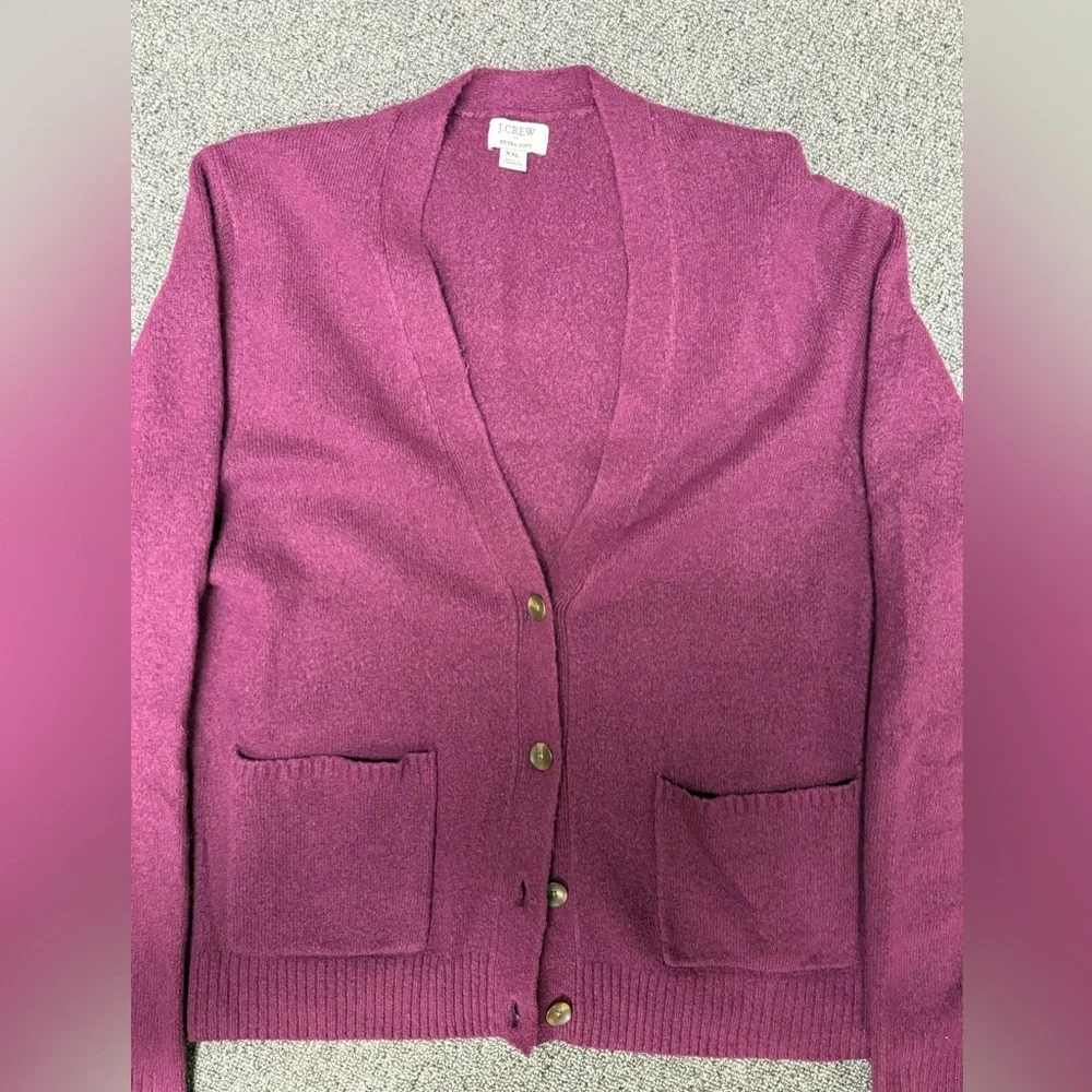 J. Crew Magenta Extra Soft Cardigan Sweater - Picture 2 of 3